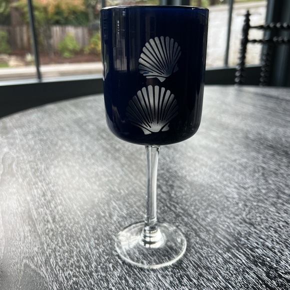 ROSCHER & Co Votive 8" Goblets Stemware Cobalt Blue Scallop Shells - Set Of 6 - Picture 2 of 6